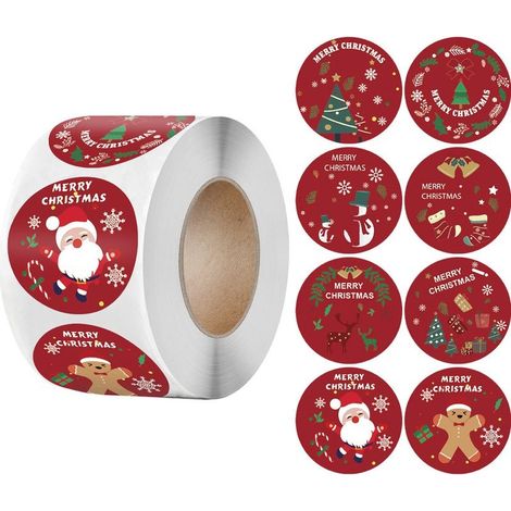 500 Pièces Etiquettes Cadeau Noel, Etiquettes Noel Autocollantes, 1,5 Pouces Etiquette Noel, Arbre de Noël,Père Noël,Elk de Noël,Cloche de Noël Rouleau d'Autocollants de Noël pour Cadeaux Déco (1/5)
