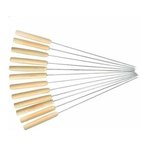 Lot de 12 Brochettes de Barbecue en Acier Inoxydable Aiguille en Métal Réutilisable Poignée en Bois Griller pour Viande Légumes(30 cm)-LIAIKI (1/5)