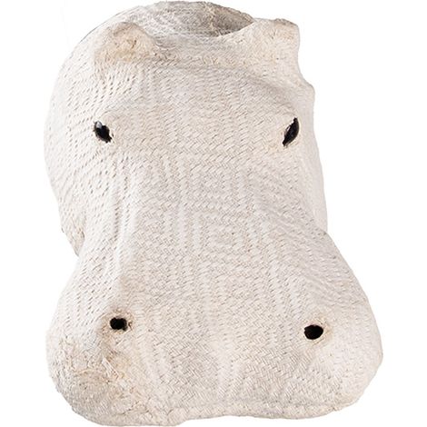 Décoration Murale Hippopotame en Papier Fer et Textile Beige Style Botanique 13x20x15 cm - PANGIVO