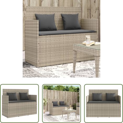 Gartenmöbel - Gartenbank mit Kissen Hellgrau Poly Rattan (1/5)