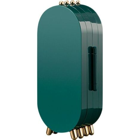 Foldable emerald green acrylic jewelry box – Gold finish – 153 earring holes – Built-in mirror (1/5)