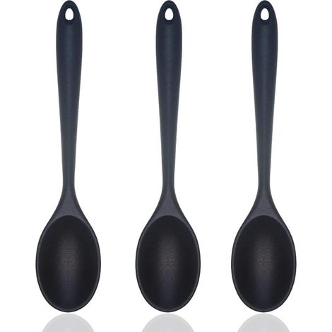 Cucharas mezcladoras de silicona antiadherentes - 3 piezas. Utensilios de cocina para mezclar y servir. (1/5)