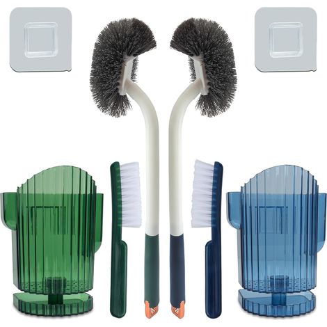 Lot de 2 brosses WC améliorées, brosse WC à long manche, brosse WC en plastique avec poils solides, brosse de cuvette de toilette fine et compacte – Brosse de toilette robuste, nettoyage en (1/5)