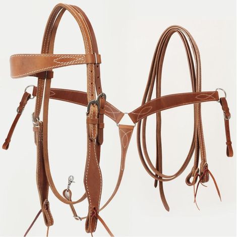 MARRONE DARK LONDON - Set briglia redini e pettorale Western Silver Horse Santee in cuoio liscio