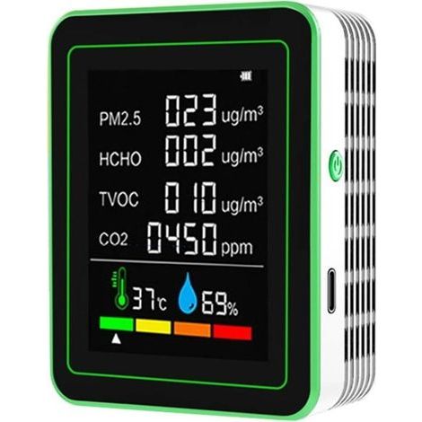 Appareil de surveillance de l'air intérieur complet - Compteur de dioxyde de carbone portable avec affichage LED convivial - Moniteur de qualité de l'air intérieur (blanc) (1/4)