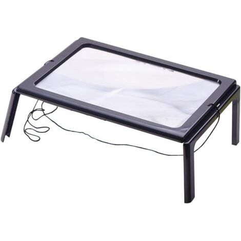 Loupe de lecture avec 4 lumières LED, grossissement 3x Éclairage Loupe rectangulaire A4 avec lampe loupe sur pied (1/5)