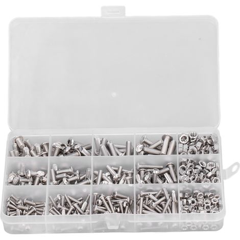 Écrous et vis hexagonaux 304 inox 500 pièces lot assorti M3 M4 M5 boîte rangement (1/5)