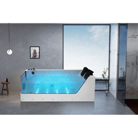 Vasca da bagno idromassaggio in vetro due posti full optional riscaldata 180x110cm Sicorage Traxy Sx