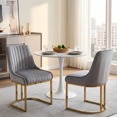 Wahson 2 PZ Sedie da Pranzo in Velluto con Gambe in Metallo, Sedia Imbottita con Schienale Sedia Moderna Design,per Sala da Pranzo/Soggiorno, Grigio