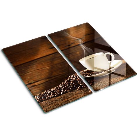 Planche de cuisine, couvre plaque, verre planche découper, verre trempé – 2 x 30 x 52 cm - Une tasse de café (1/5)