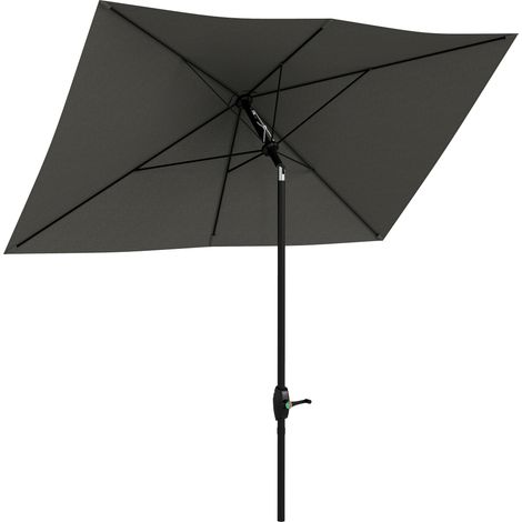 Ombrellone rettangolare basculante 2x3 m con manovella, tessuto in poliestere impermeabile ad alta densità 180 g/m², grigio scuro