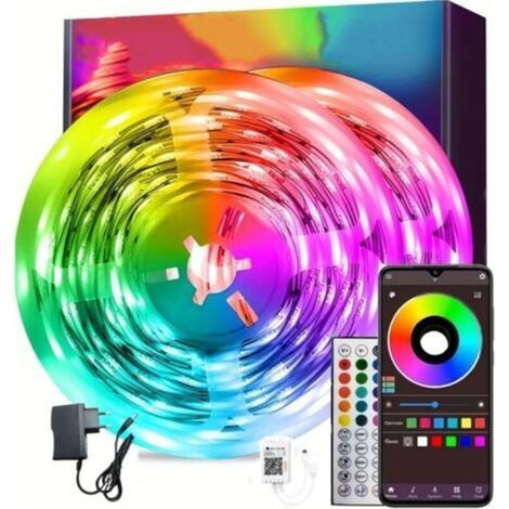 Ruban LED 30M multicolore – Dimmable avec télécommande et Bluetooth – Modes d'éclairage synchronisés – Pour décoration intérieure (1/5)