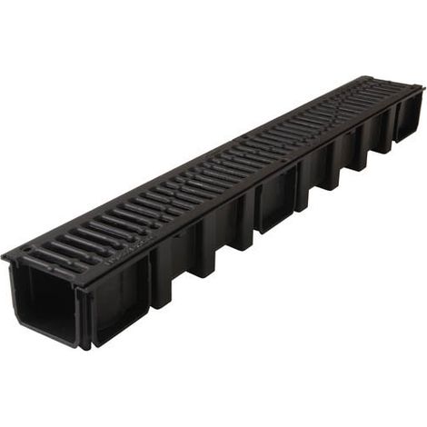 Nicoll – Caniveau de voirie 1m en polypropylène noir – Grilles fonte B125 – Largeur 130mm – Surface d'avalement 470cm²/ml (1/3)