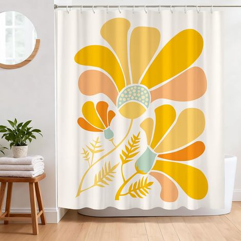 Rideau de Douche Anti Moisissure 180 x 180 cm Rideau Douche Abstrait Orange Fleurs Tissu Polyester Imperméable Lavable Rideau Baignoire avec 12 Crochets (1/5)
