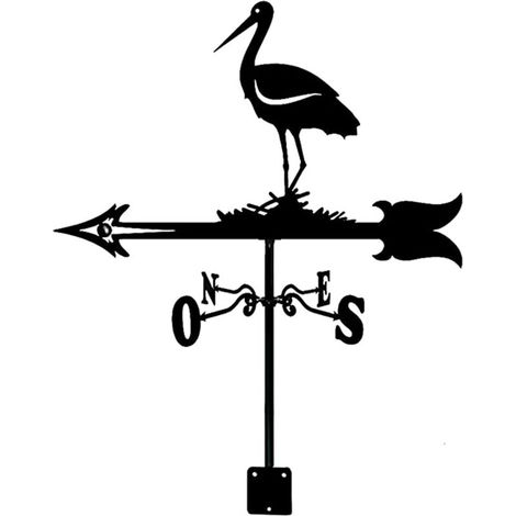 Girouette en métal cigogne 35cm – Fer verni durable – Montage facile sur toit – Décoration extérieure jardin (1/5)