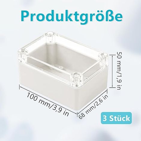 Boîte rectangulaire étanche 100 x 68 x 50 mm, 3 boîtes de jonction, boîte en plastique avec couvercle transparent, boîte universelle, boîte de jonction (1/5)