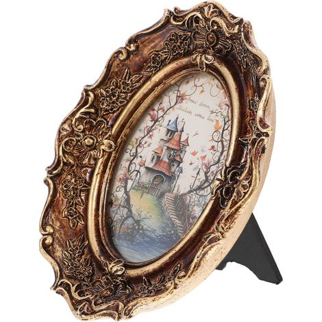 Cadre Photo Ovale en Résine Vintage Rétro pour Bureau et Décoration, Porte-photos Ancien Pouvant être Posé sur Table, Protection des Photos (1/5)