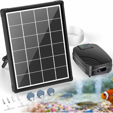 POPOSOAP Solar Teichbelüfter 4W mit 2200mAh Akku, Solar Luftpumpe mit 3 Modi für Gartenteich, Aquarium & Hydroponik