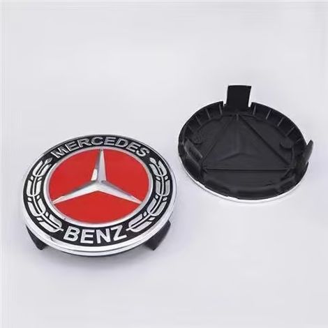 Jeu de 4 enjoliveurs centraux de roue (75 mm) pour Mercedes-Benz Classe C, Classe E, Classe GLK, Classe GLC et Classe CLS, motif épi de blé rouge.