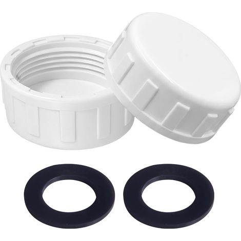 2 Pack Plugging Plug with Gasket, Female Threaded Leak Proof Drain Pipe for Washing Machine, Kitchen and Bathroom, 32mm White (1/5)