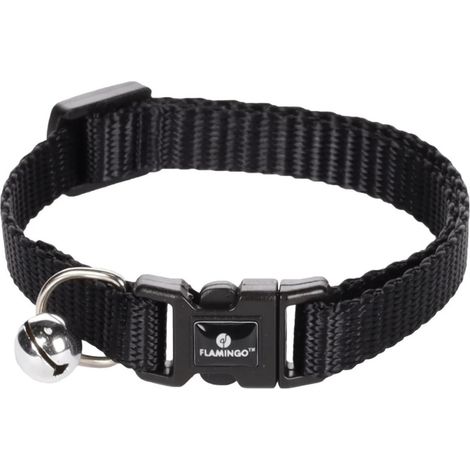 Collier réglable de 19 à 30 cm. noir avec clochette. pour chat - Flamingo (1/5)