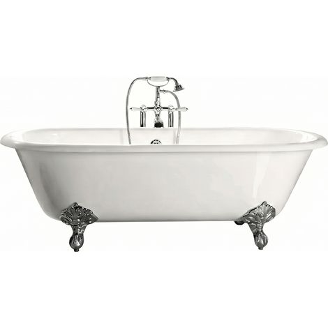 Freistehende Gusseisen Badewanne PLYMOUTH weiß Füße CHROM 170