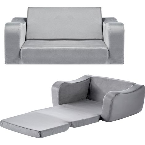 VEVOR Canape pour Enfants 2-en-1 Convertible en Chaise Longue, Sofa Tout-petits Pliable et Moelleux, avec Accoudoirs, en Eponge 28D et Poils Courts, pour Salle de Jeux Chambre d’Enfants, Gris, L (1/5)