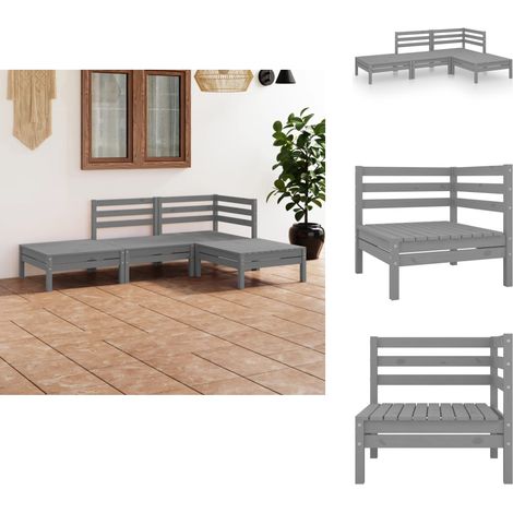 4-tlg. Garten-Lounge-Set Grau Massivholz Kiefer - Gartenmöbel - Loungesessel - Gartenloungeset - Rattan Möbel - Outdoor Furniture (1/5)