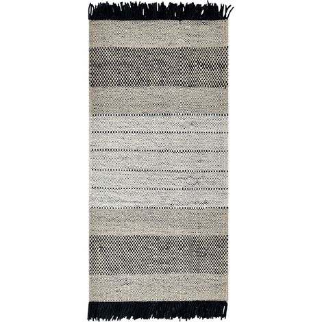 Tappeto moderno in lana con nappe 80 x 150 cm Beige e nero Yazlik