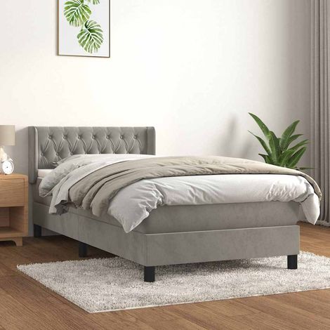 Cama box spring con colchón terciopelo gris claro 90x190 cm (1/5)