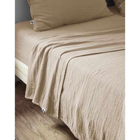 Drap Plat 240 x 300 cm – Double Gaze de Coton Luxe – Gaïa Ficelle (1/4)
