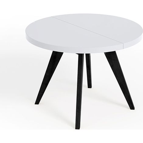 Table de salle à manger ronde extensible, LORA, style loft, scandinave, diamètre : 100 / 200 cm, couleur : blanc / noir (1/4)