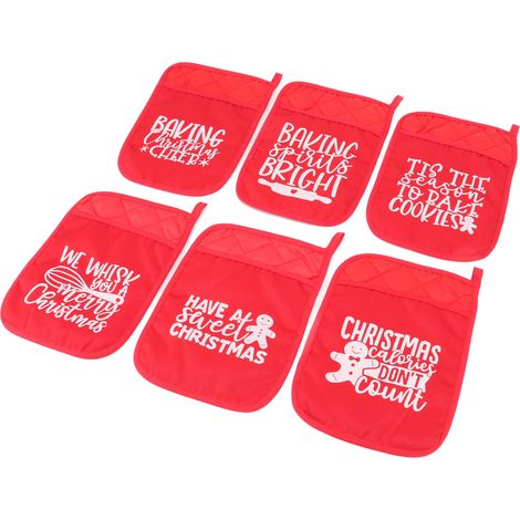 Ensemble de 6 maniques de Noël avec poche, résistantes à la chaleur, gants de cuisine, sac à biscuits, grille pour casseroles et kit de pâtisserie (1/5)