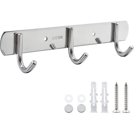 Porte-manteaux avec 3 crochets, en acier inoxydable, antirouille, pour chambre, salle de bain, cuisine (1/5)