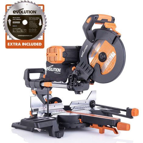 Evolution R255SMS-DB+ GPW 255mm Double Bevel Sliding Compound Mitre Saw With 40T Wood And 28T Multi-Material TCT Blades (110V) (1/5)