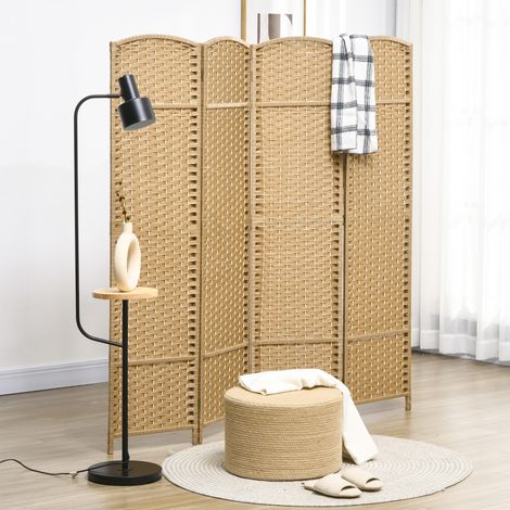 Paravent interieur en bois 4 panneaux 160 x 170 cm séparateur de pièce pliable pour salon. chambre à coucher. naturel