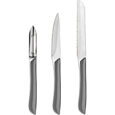 Set de 3 couteaux de cuisine - Couteau office, éplucheur et couteau petits-légumes - Eclat - Acier inoxydable 13 C, Finition Brillante - Gris (1/5)