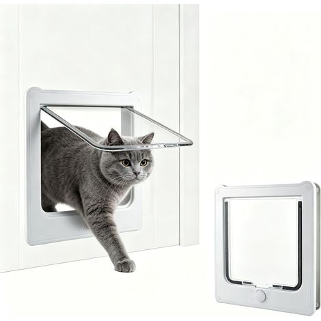 Chatière Porte Escamotable pour Chat et Chien à 4 Positions de Fermeture Blanche (1/5)