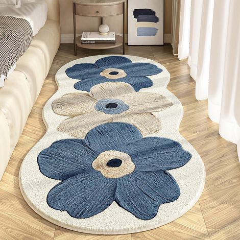 Tapis fluffy doux design fleur transparent 50x120 cm – tapis décoratif élégant et moelleux, style moderne, base antidérapante pour maison et bureau