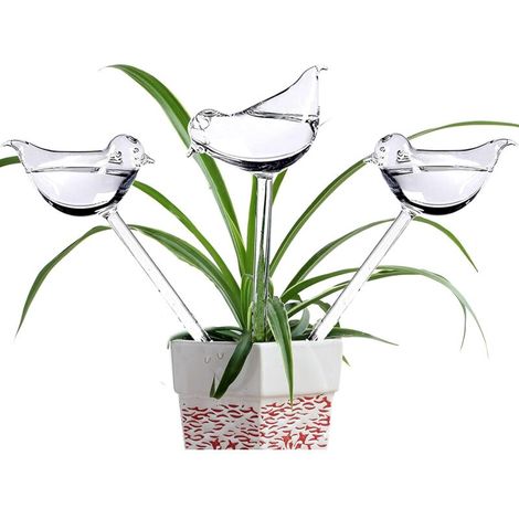 Glass Plant Watering Globes - Set of 3 Self Watering Spikes - Bird Shaped Self Watering Bulbs for Plants