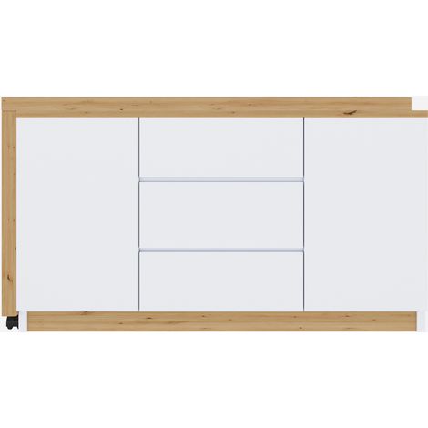 Escritorio plegable con ruedas con freno, blanco y roble, 120 x 50 x 76,5 cm (1/5)