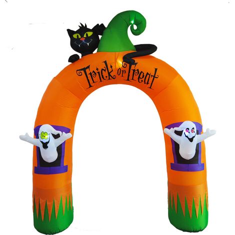 Arche fantôme gonflable de 3 mètres avec LED intégrées pour Halloween Arche fantôme avec chat noir pour fêtes en plein air, jardins, pelouses et jardins (1/5)