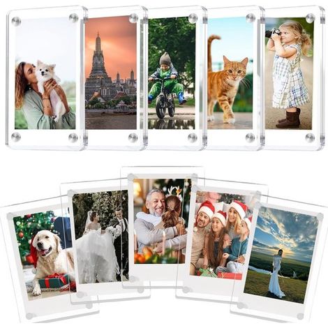 Lot de 10 cadres photo magnétiques – Acrylique – 6 x 9 cm – Double face – Compatibles Instax Mini et Polaroid – Aimants puissants – Pour réfrigérateur (1/5)