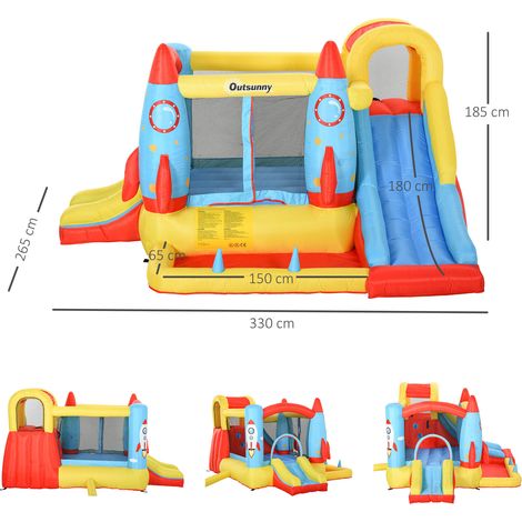 Castillo Hinchable para Niños +3 Años con 2 Toboganes Piscina y Zona de Salto 330x265x185 cm Multicolor (1/5)