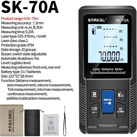SNAKOL 3-in-1 Laser-Entfernungsmesser mit Maßband: 40/50/70/100/120 Meter, SK-70A 70-Meter Digitales Tragbares Elektronisches Messgerät (1/5)