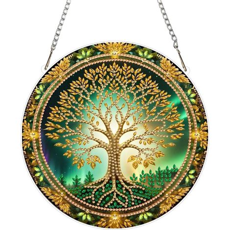 Diamant Painting Anhänger Baum des Lebens mit Kette, Fensterbild Bastelset für Erwachsene (1/4)
