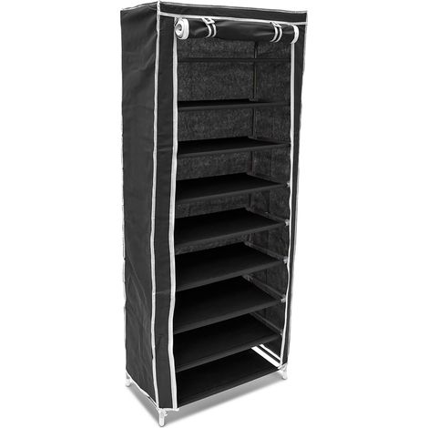 2 x Schuhschrank, 9 Ablagen, Faltschrank für 36 Paar Schuhe, Stoffschuhschrank, HBT: 151 x 60 x 30 cm, schwarz