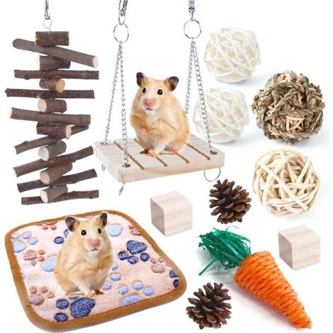 (Mehrere Farben) Set mit 12 Holz-Kauspielzeugen für Hamster, Nagerspielzeug-Set, Zahnpflege für Meerschweinchen, Chinchillas, (1/4)