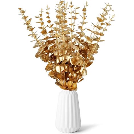 20 Stück Künstliche Eukalyptus Zweig Gold Blätter Deko Kunstpflanzen für (1/5)