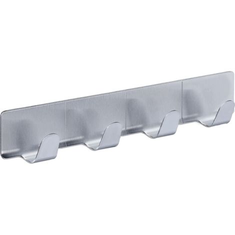Set di 3 ganci da parete moderni autoadesivi 2 x 8 cm pratici cucina bagno in acciaio inox grigio 130009247